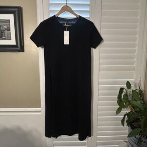 Eileen Fisher Tunic Top Womens Petite PS/PP Black Washable Wool Crepe Knit *SNAG